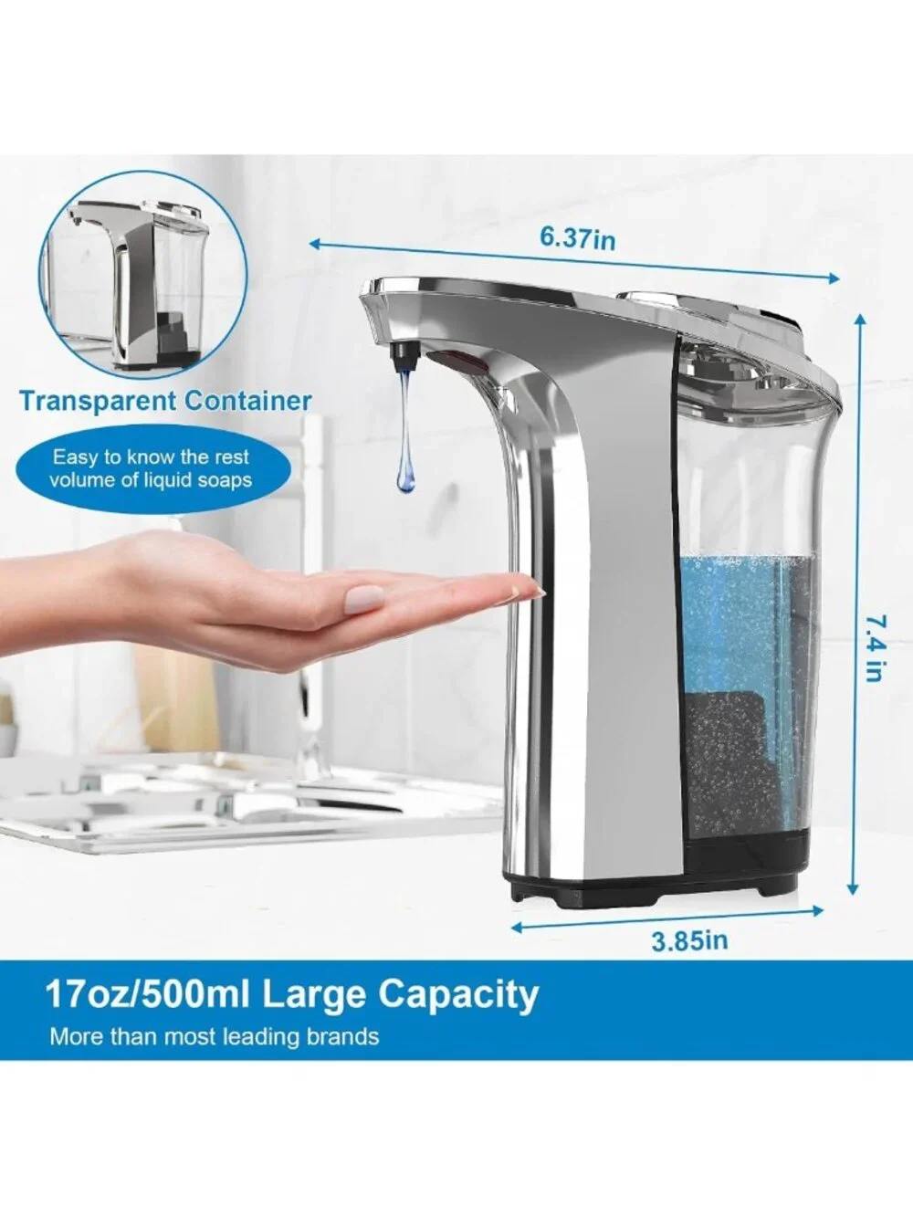 Touchless 17oz Automatic Soap Dispenser for Kitchen & Bathroom - Liquid Soap